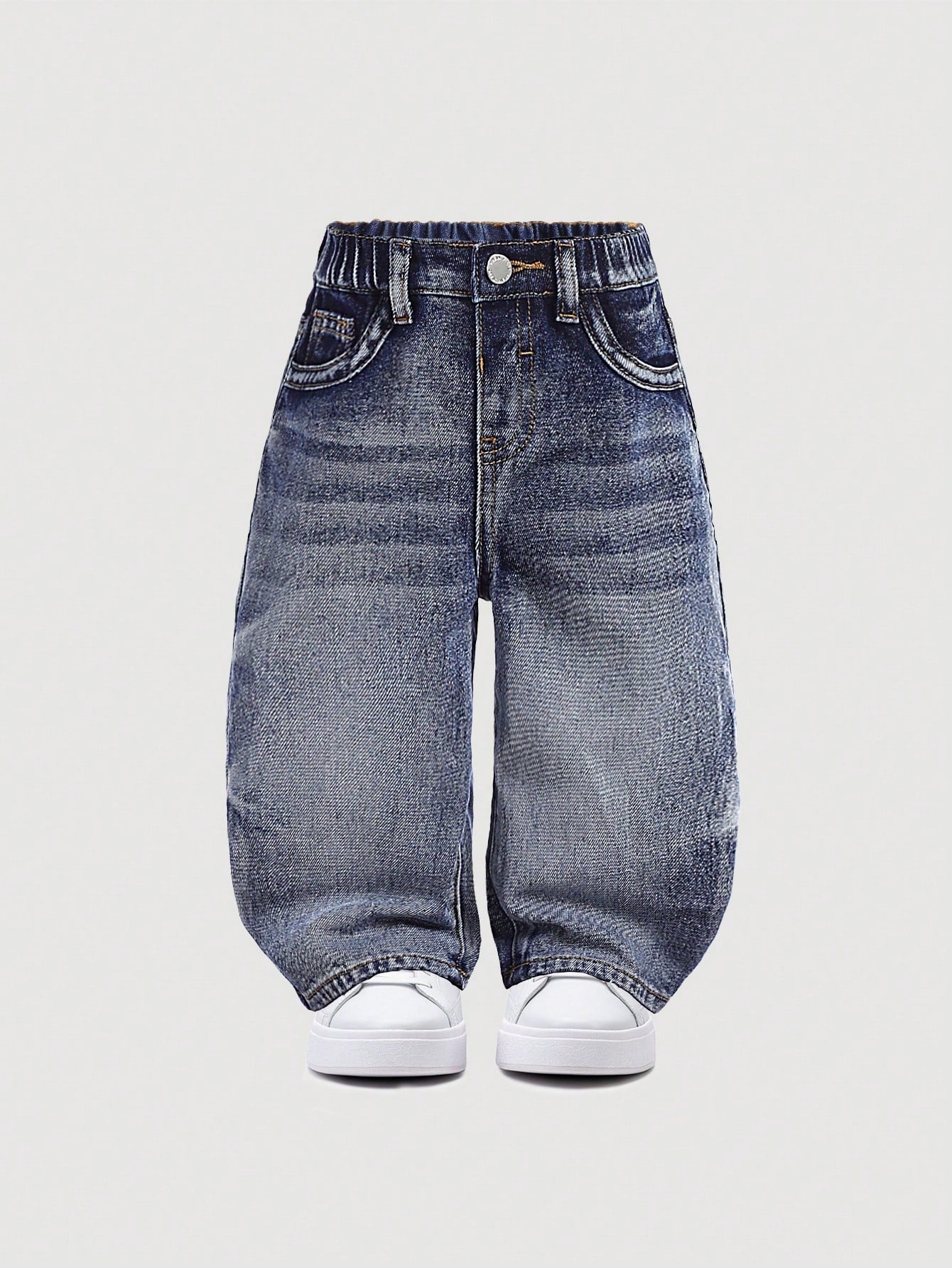 Baby Boy Stonewashed Retro Distressed Vintage Washed Cat Whiskers Baggy Blue Denim Jeans,For Baby Boys Indoor/Outdoor Fall/Winter Clothes