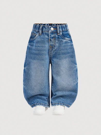 Baby Boy Stonewashed Retro Distressed Vintage Washed Cat Whiskers Baggy Blue Denim Jeans,For Baby Boys Indoor/Outdoor Fall/Winter Clothes