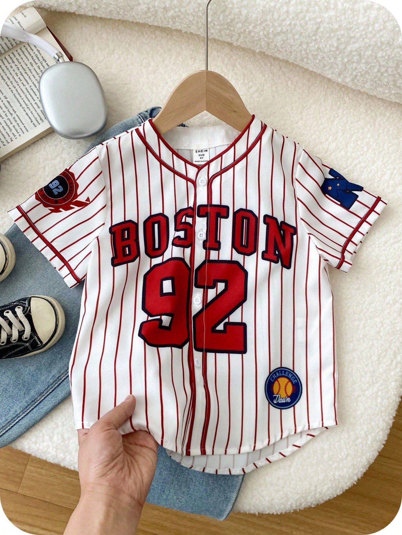 Baby Boys Baseball Jacket Outfit Set,Red And White Stripe,Summer,Street Life Casual Graphic Street Fashion,Carrer Day,Back-To-School Jersey Tops