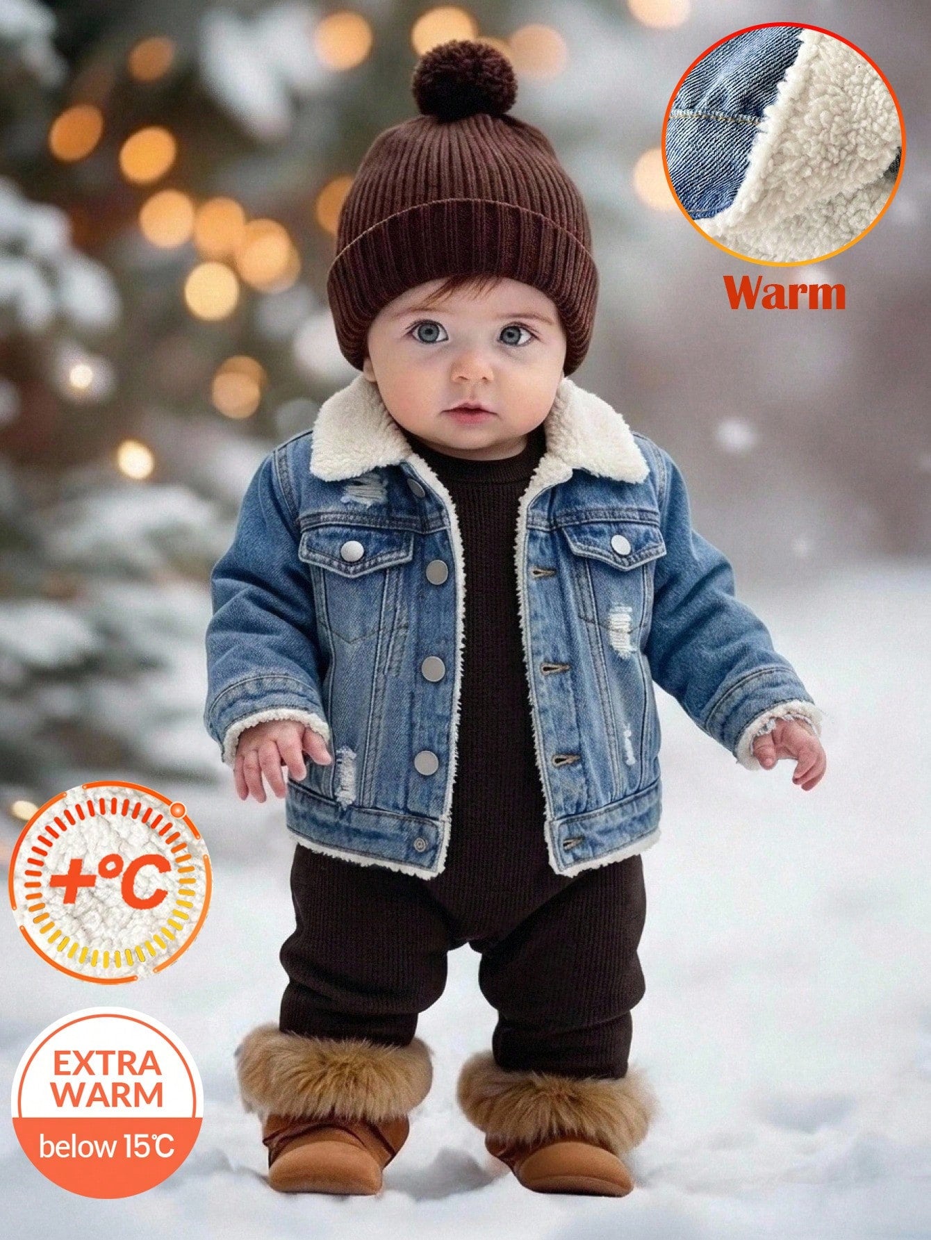 Baby Boys Basic Warm Fleece Lined Blue Denim Collar Long Sleeve Jacket,Fall/Winter,For Baby Back To School And Halloween Clothes,Toddler Jeans,Warm