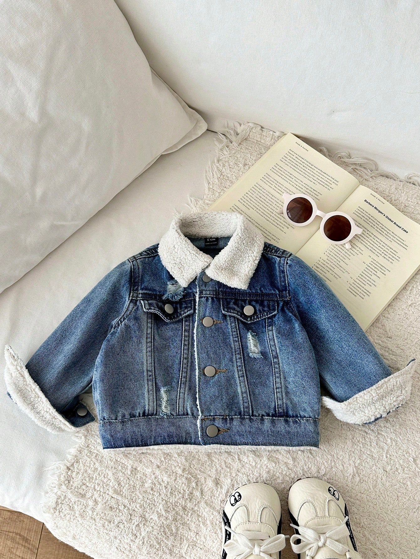 Baby Boys Basic Warm Fleece Lined Blue Denim Collar Long Sleeve Jacket,Fall/Winter,For Baby Back To School And Halloween Clothes,Toddler Jeans,Warm