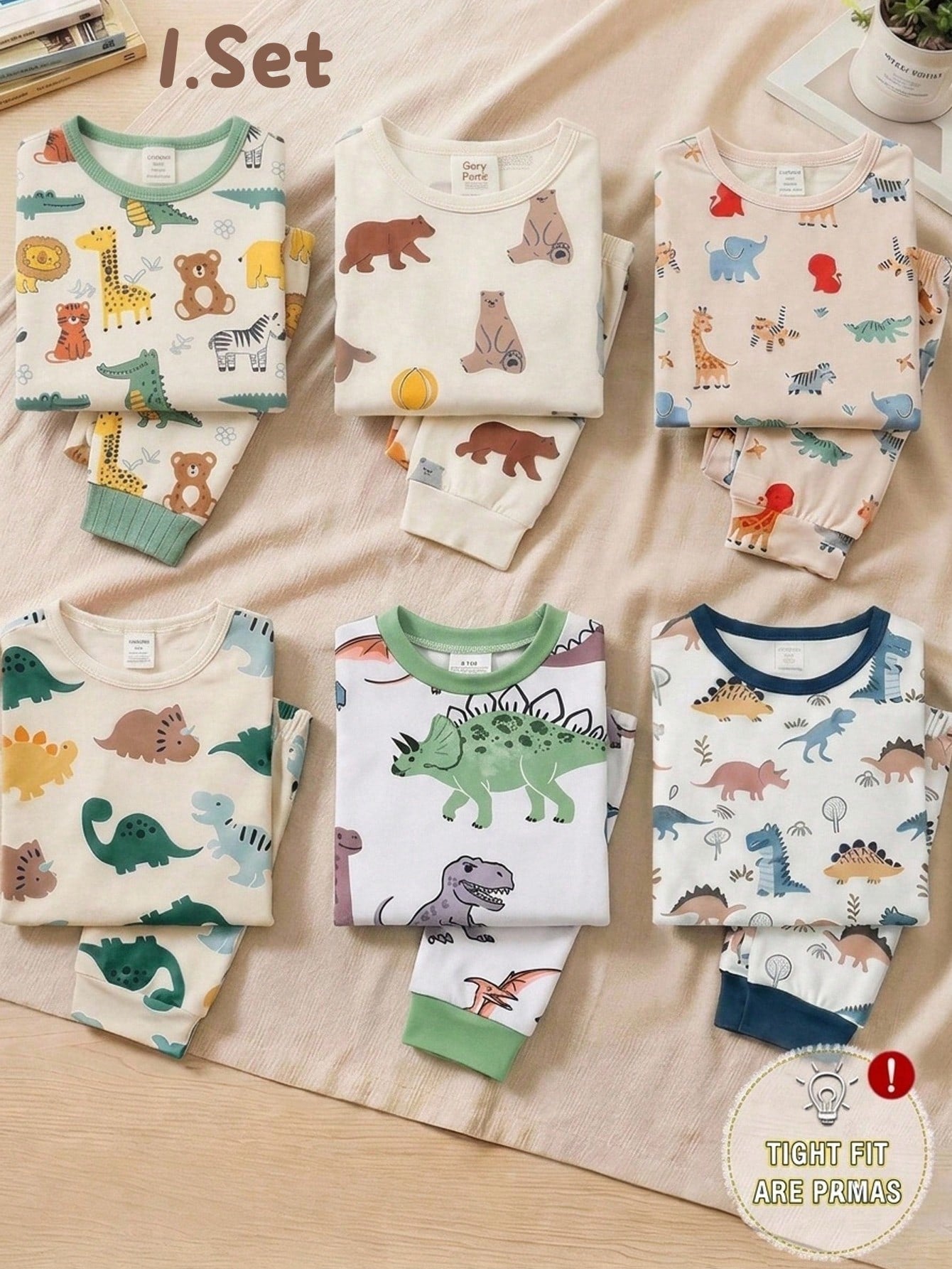 Baby Boys Pajamas 2pcs/Set Cute Dinosaur Print Long Sleeve Long Pants Knit Soft Comfortable Snug Fit Loungewear Set