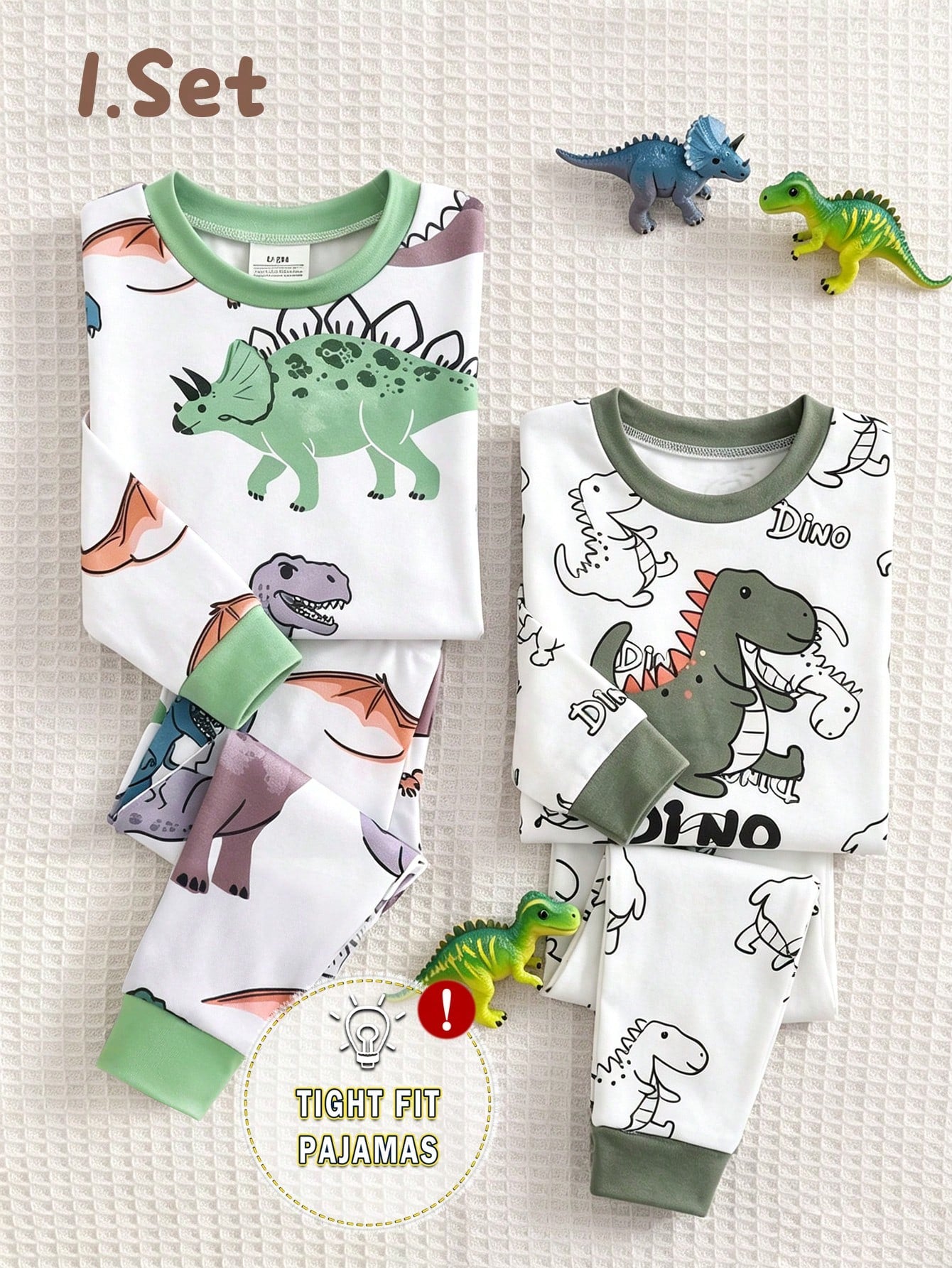 Baby Boys Pajamas 2pcs/Set Cute Dinosaur Print Long Sleeve Long Pants Knit Soft Comfortable Snug Fit Loungewear Set