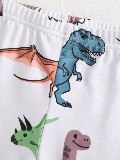 Baby Boys Pajamas 2pcs/Set Cute Dinosaur Print Long Sleeve Long Pants Knit Soft Comfortable Snug Fit Loungewear Set