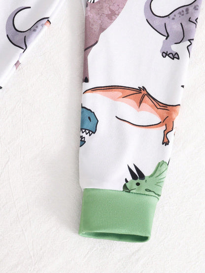 Baby Boys Pajamas 2pcs/Set Cute Dinosaur Print Long Sleeve Long Pants Knit Soft Comfortable Snug Fit Loungewear Set