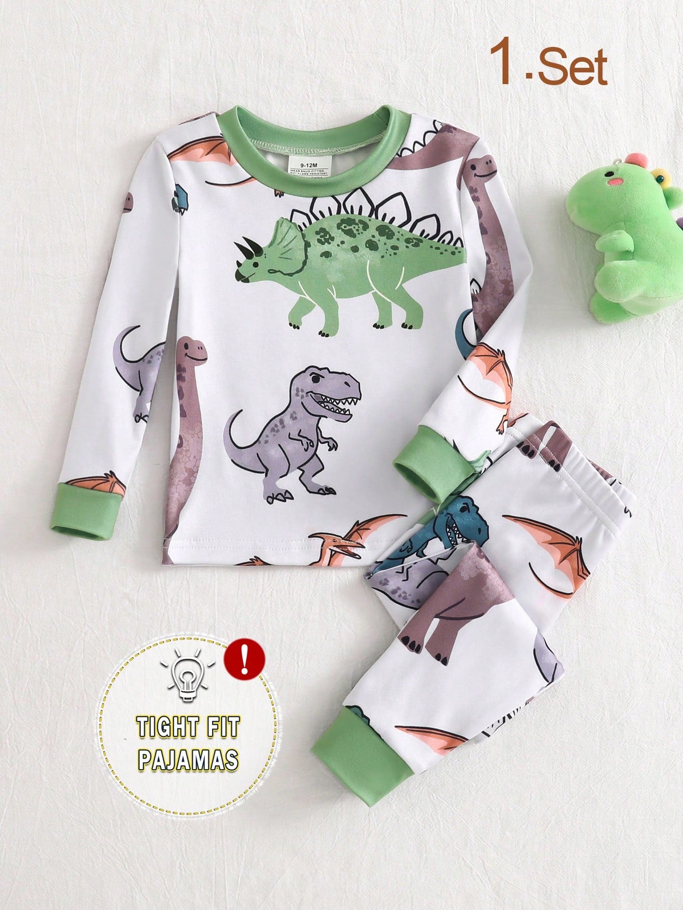 Baby Boys Pajamas 2pcs/Set Cute Dinosaur Print Long Sleeve Long Pants Knit Soft Comfortable Snug Fit Loungewear Set