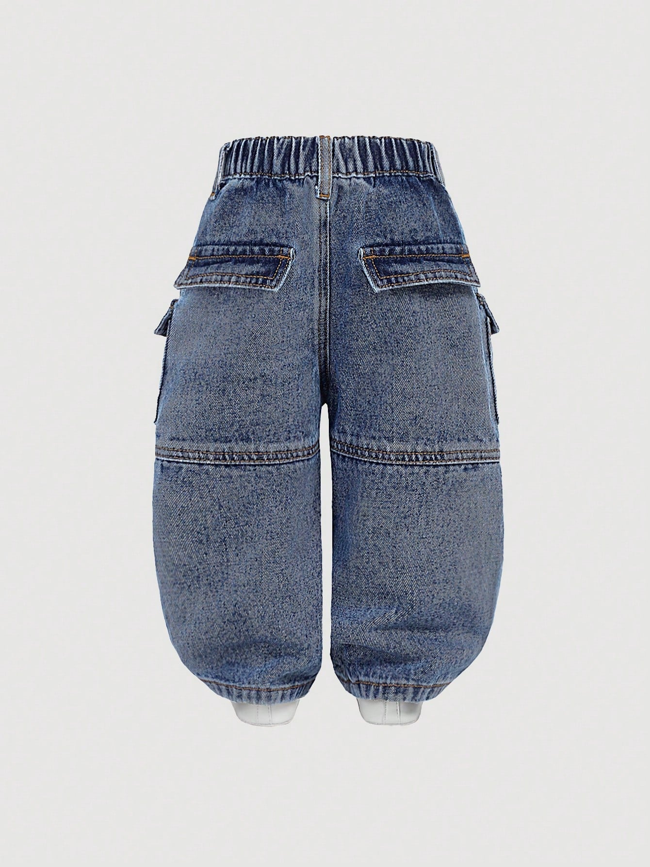 Baby Boys' Stonewashed Retro Cargo Pocket Loose Fit Blue Denim Jeans,Summer Back-To-School Street Life Casual Graphic Street Fashion