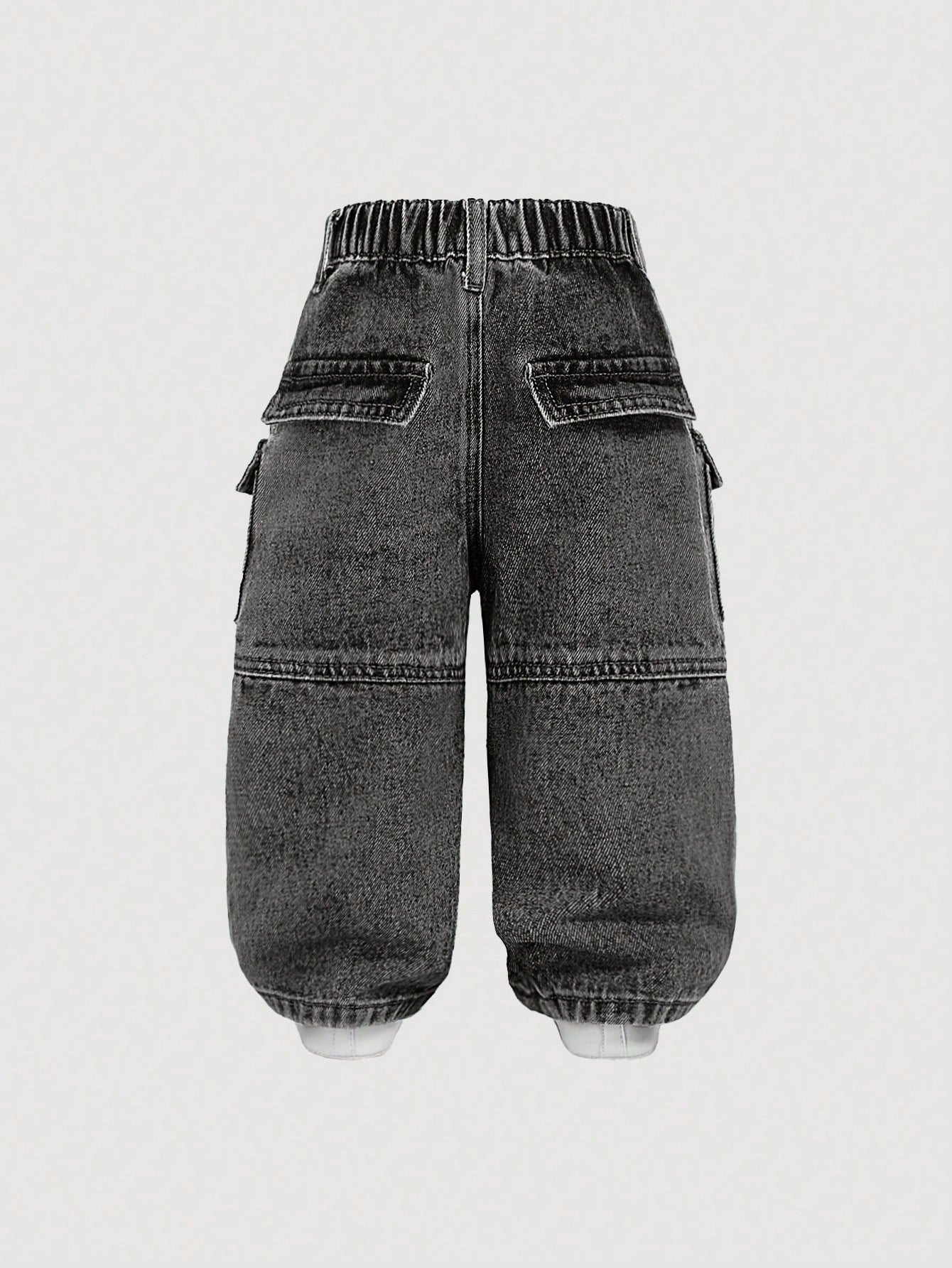 Baby Boys' Stonewashed Retro Cargo Pocket Loose Fit Blue Denim Jeans,Summer Back-To-School Street Life Casual Graphic Street Fashion