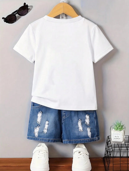 Baby Boys' White Summer Casual Family Matching T-Shirt, ""NO"" MEANS ASK GRANDMA Slogan Graphic Tee, Cute Creative Letter Print Everyday Fashion Top