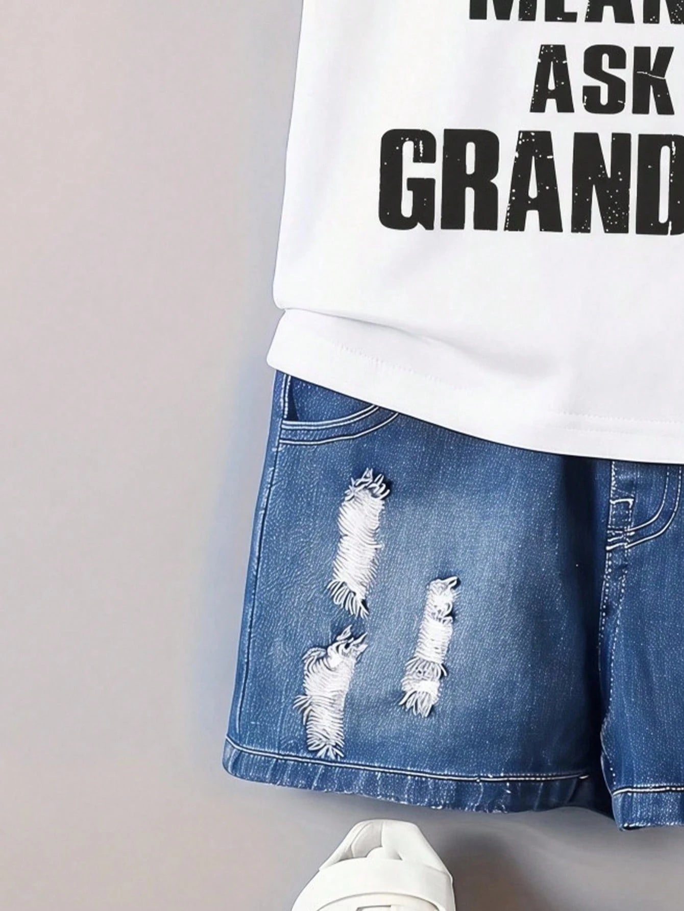 Baby Boys' White Summer Casual Family Matching T-Shirt, ""NO"" MEANS ASK GRANDMA Slogan Graphic Tee, Cute Creative Letter Print Everyday Fashion Top