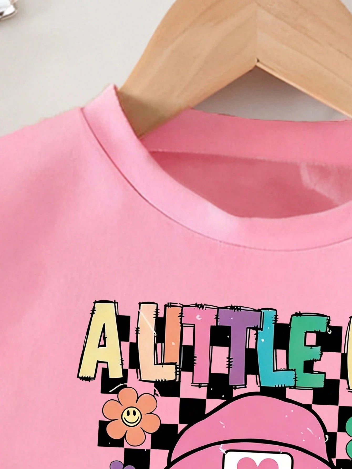 Baby Girl Cartoon Print Short Sleeve Top And Solid Color Denim Shorts