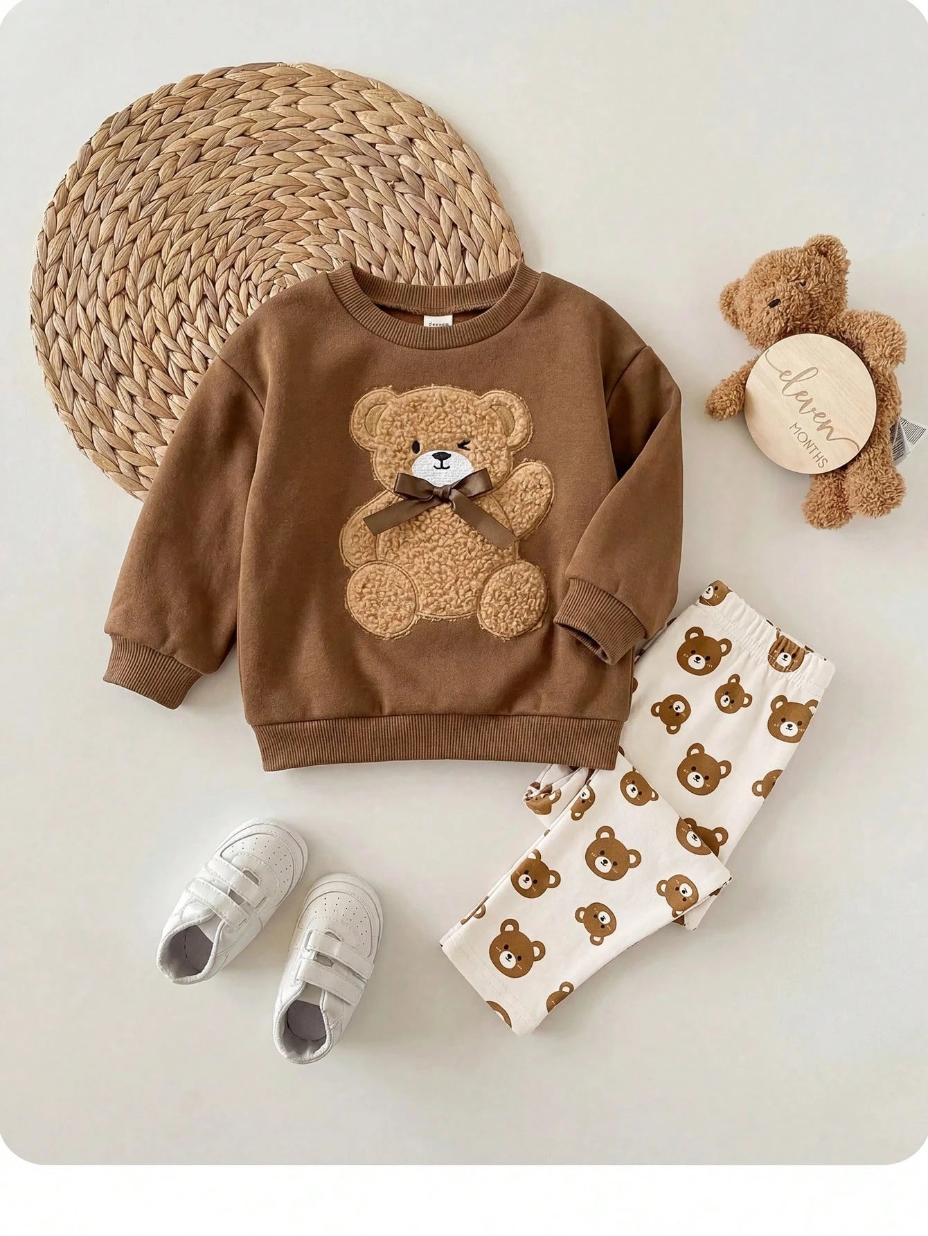 Baby Girl Casual Minimalist Loose Crew Neck Sweatshirt & Elastic Waist Long Pants Set, Suitable For Autumn/Winter
