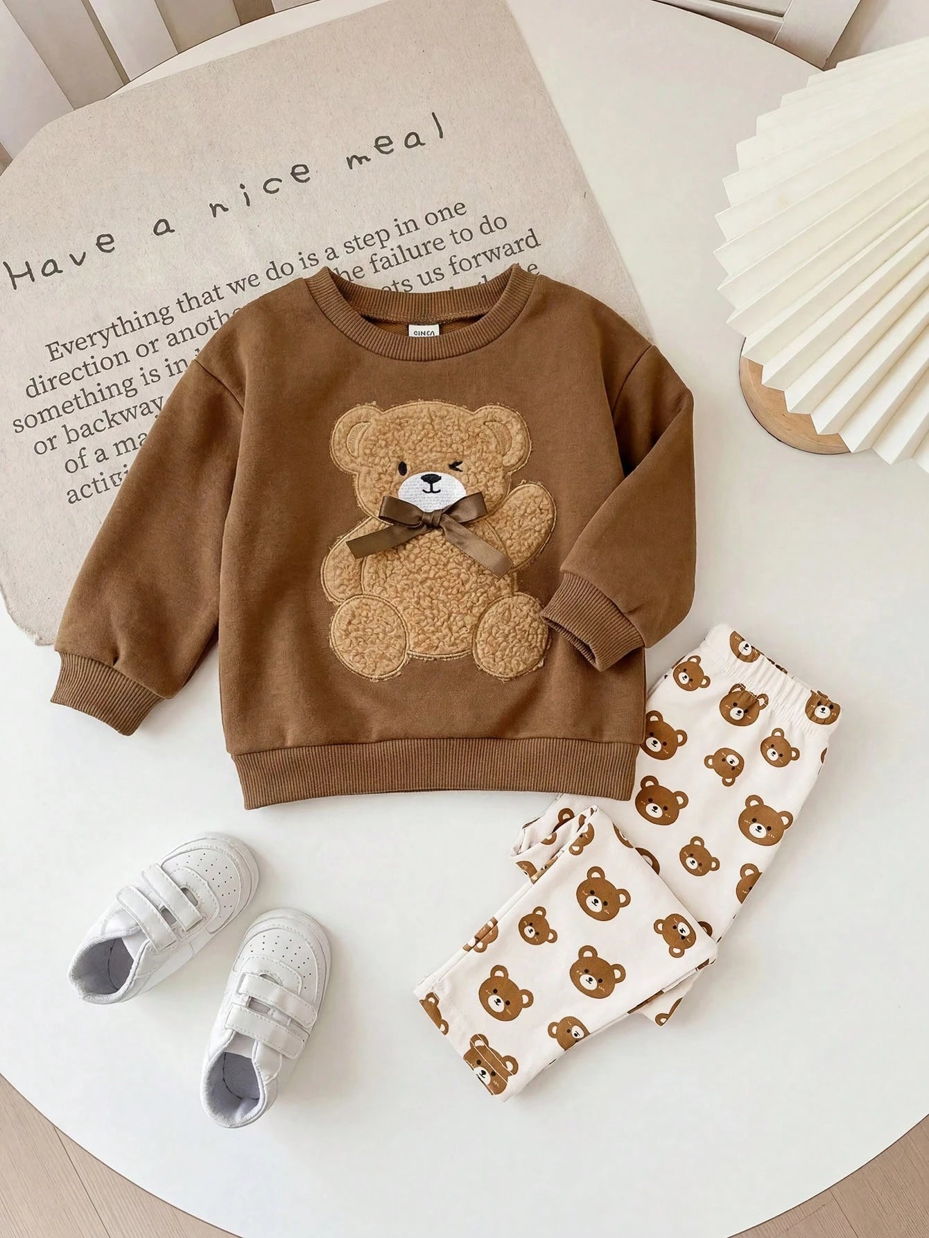Baby Girl Casual Minimalist Loose Crew Neck Sweatshirt & Elastic Waist Long Pants Set, Suitable For Autumn/Winter