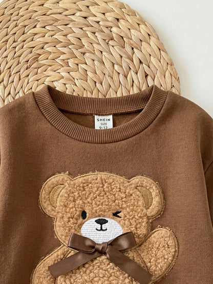 Baby Girl Casual Minimalist Loose Crew Neck Sweatshirt & Elastic Waist Long Pants Set, Suitable For Autumn/Winter