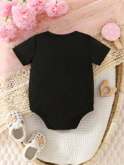 Baby Girl Casual Simple Flower & Letter Printed Triangle Bodysuit Short Sleeve Bodysuit