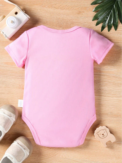 Baby Girl Casual Simple Flower & Letter Printed Triangle Bodysuit Short Sleeve Bodysuit