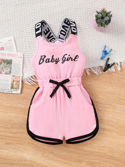 Baby Girl Cute Letter Print Lightweight Romper, Summer