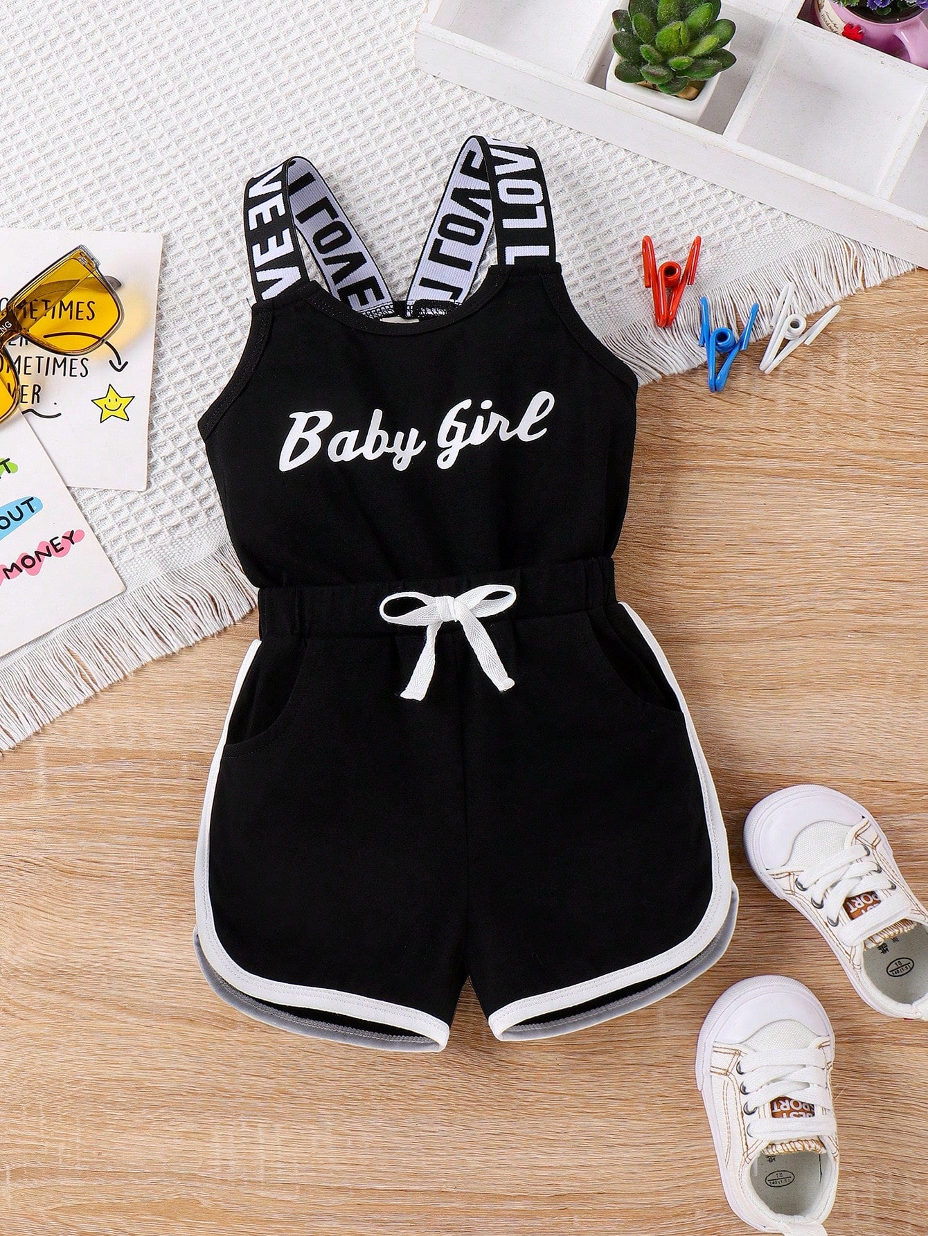 Baby Girl Cute Letter Print Lightweight Romper, Summer