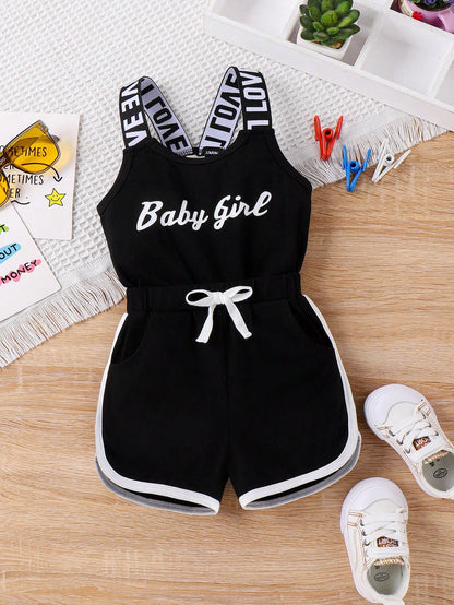 Baby Girl Cute Letter Print Lightweight Romper, Summer