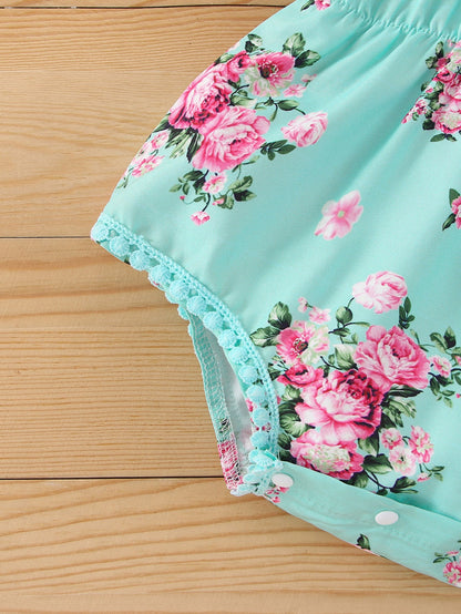 Baby Girl Floral Print Cold Shoulder Bodysuit & Headband