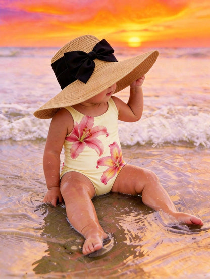 Baby Girl Floral Print One-Piece Swimsuit, Beach & Resort Style
