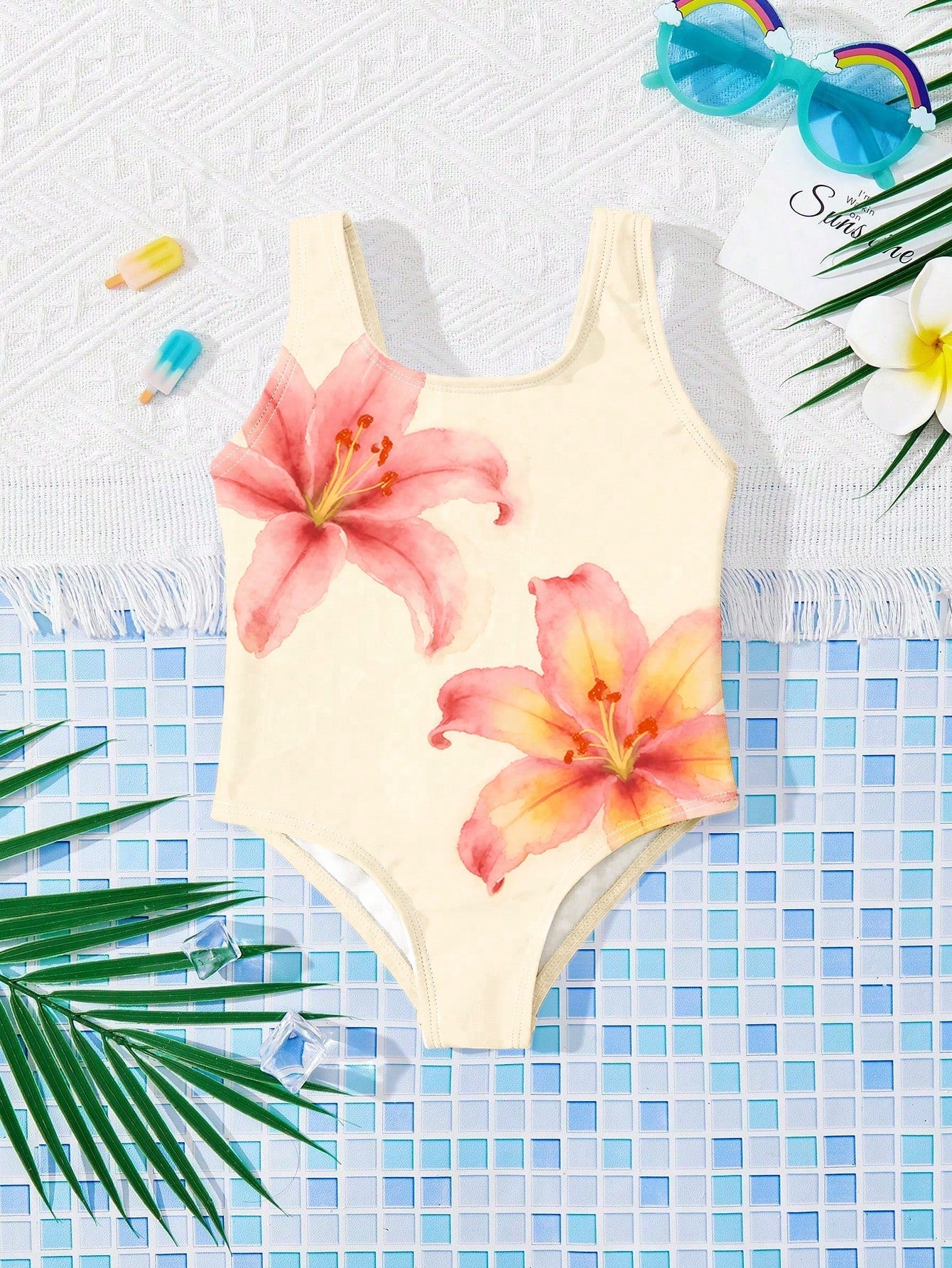 Baby Girl Floral Print One-Piece Swimsuit, Beach & Resort Style