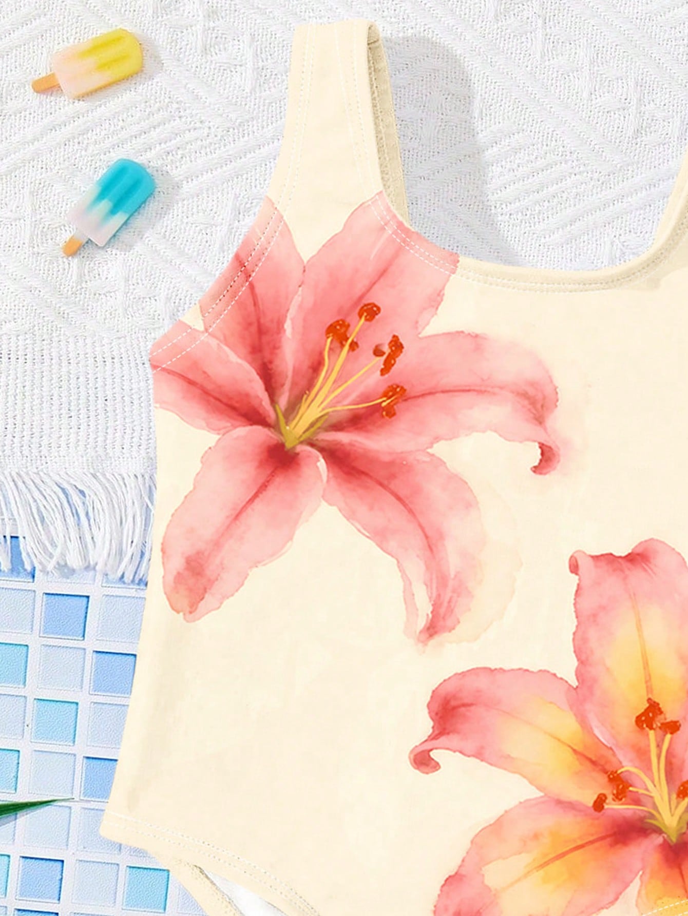Baby Girl Floral Print One-Piece Swimsuit, Beach & Resort Style