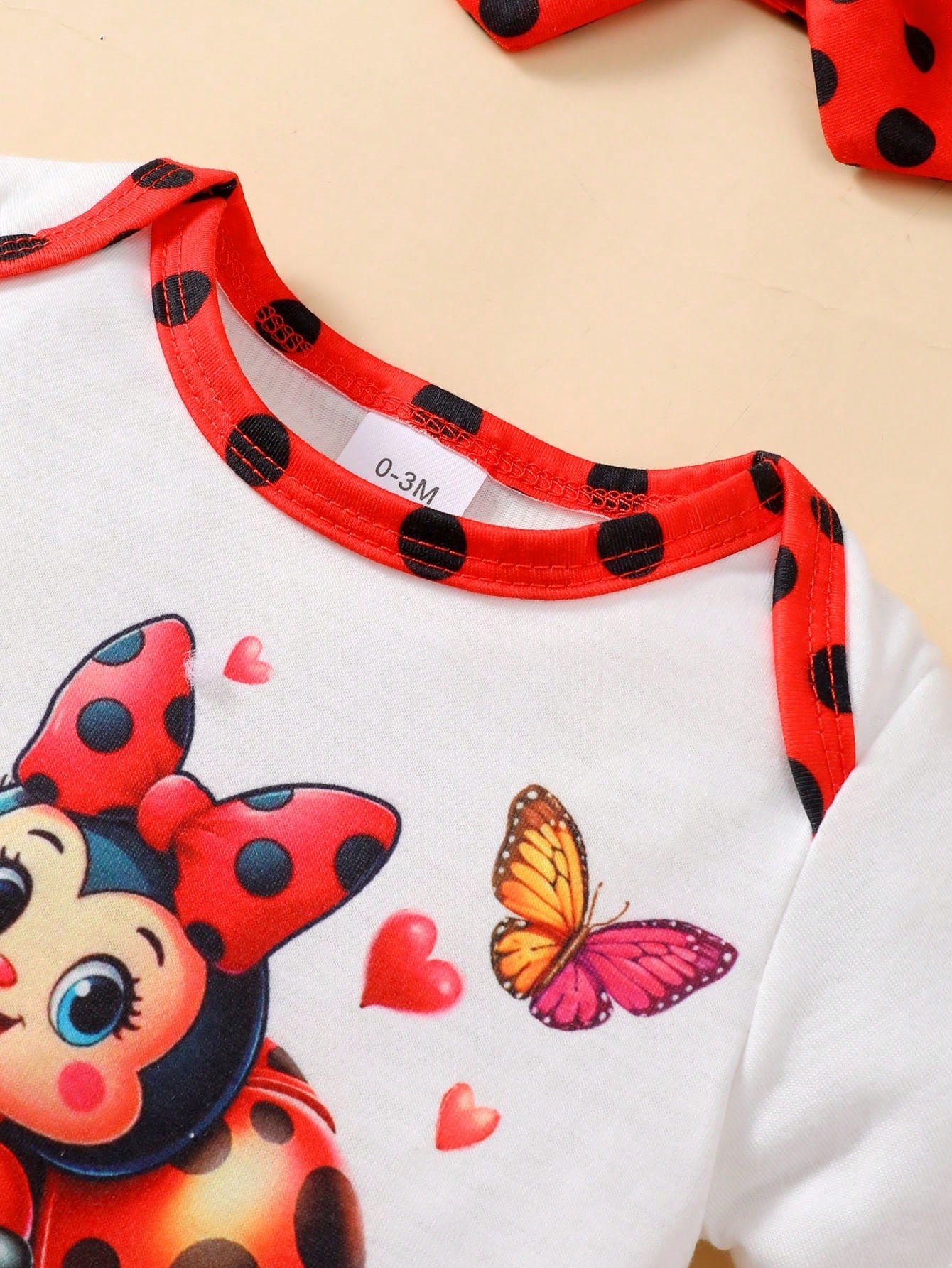 Baby Girl Ladybug Printed Short Sleeve Bodysuit And Shorts Set, Red Black Polka Dots Cartoon Princess Outfits