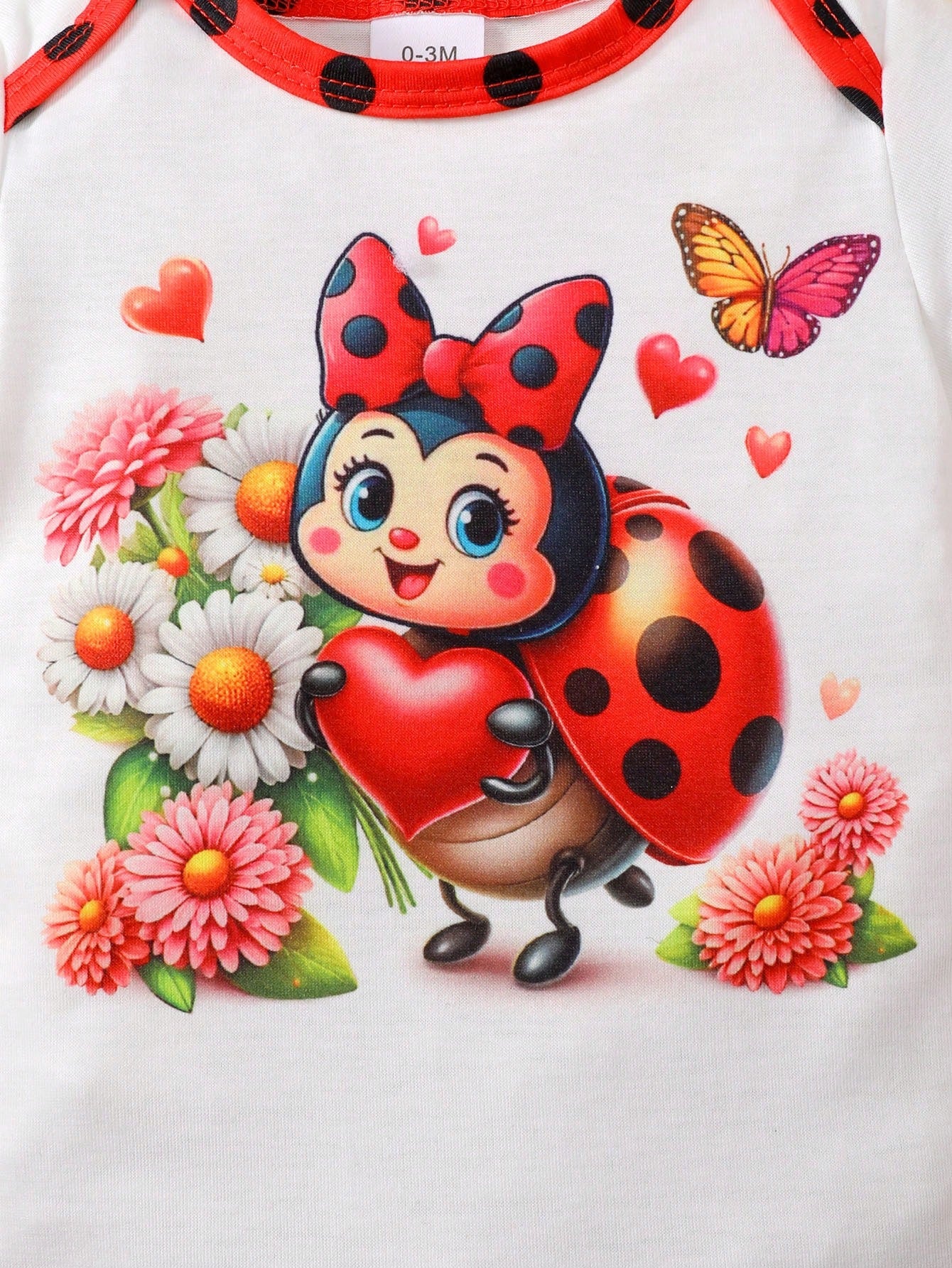Baby Girl Ladybug Printed Short Sleeve Bodysuit And Shorts Set, Red Black Polka Dots Cartoon Princess Outfits