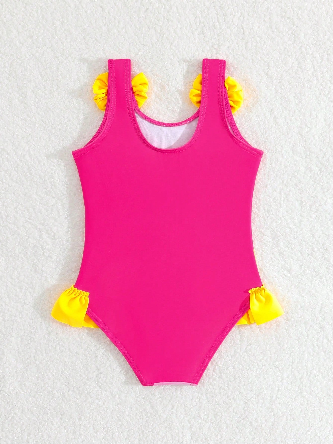 Baby Girl Little Yellow Duck Print Bow Decor One-Piece Swimsuit