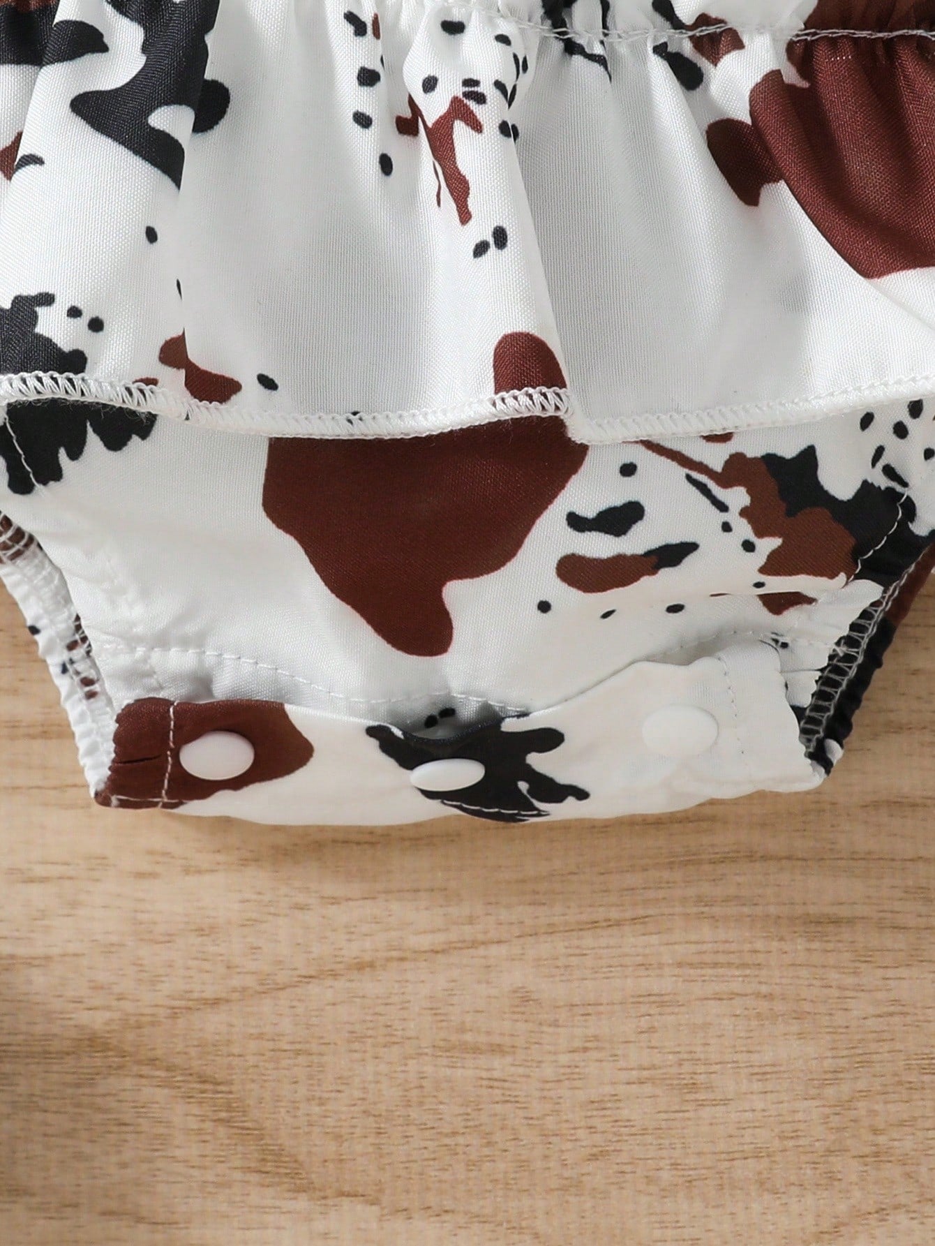 Baby Girl's 2pcs Fashionable Cow Printed Ruffle Hem Dress Bodysuit With Headband Set, Summer