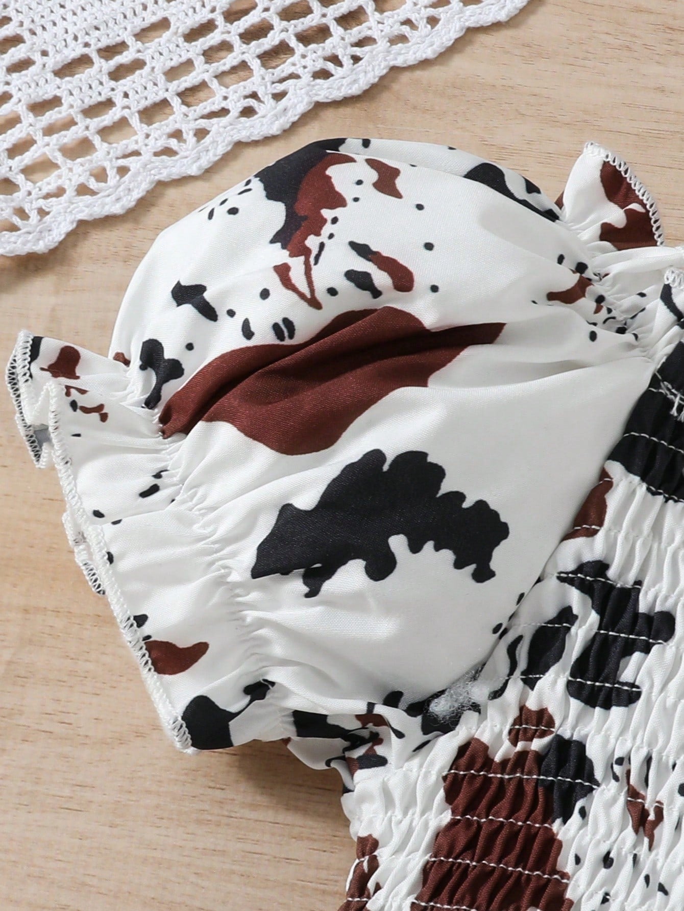Baby Girl's 2pcs Fashionable Cow Printed Ruffle Hem Dress Bodysuit With Headband Set, Summer
