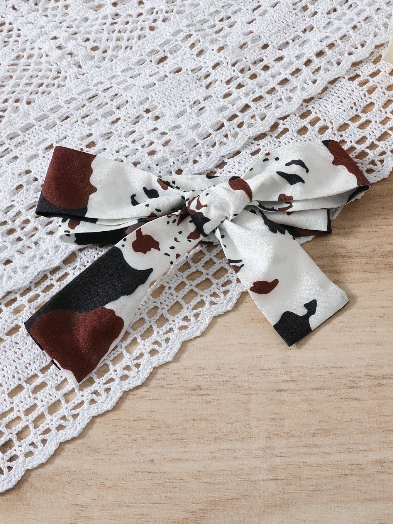Baby Girl's 2pcs Fashionable Cow Printed Ruffle Hem Dress Bodysuit With Headband Set, Summer