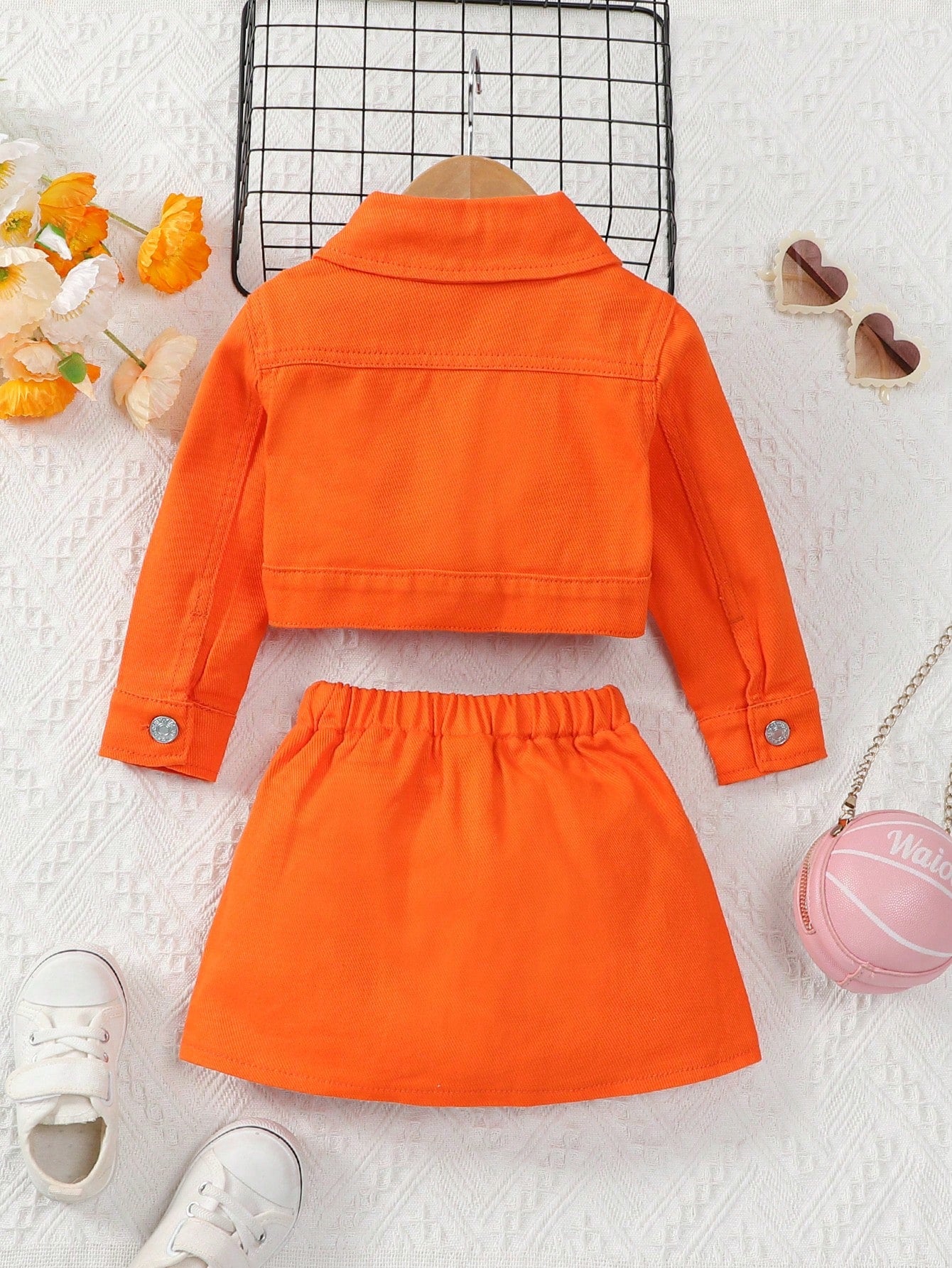 Baby Girl Sweet And Lovely Casual Comfortable Denim Jacket And Skirt Two-Piece Set For Spring And Autumn