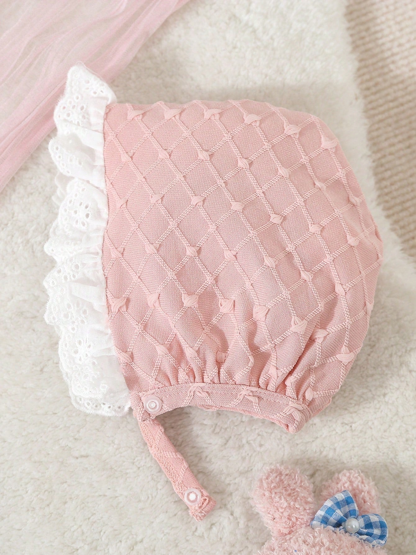Baby Girls' Pink Simple Style Short Sleeve Long Jumpsuit With White Lace Edge For Home-Wear