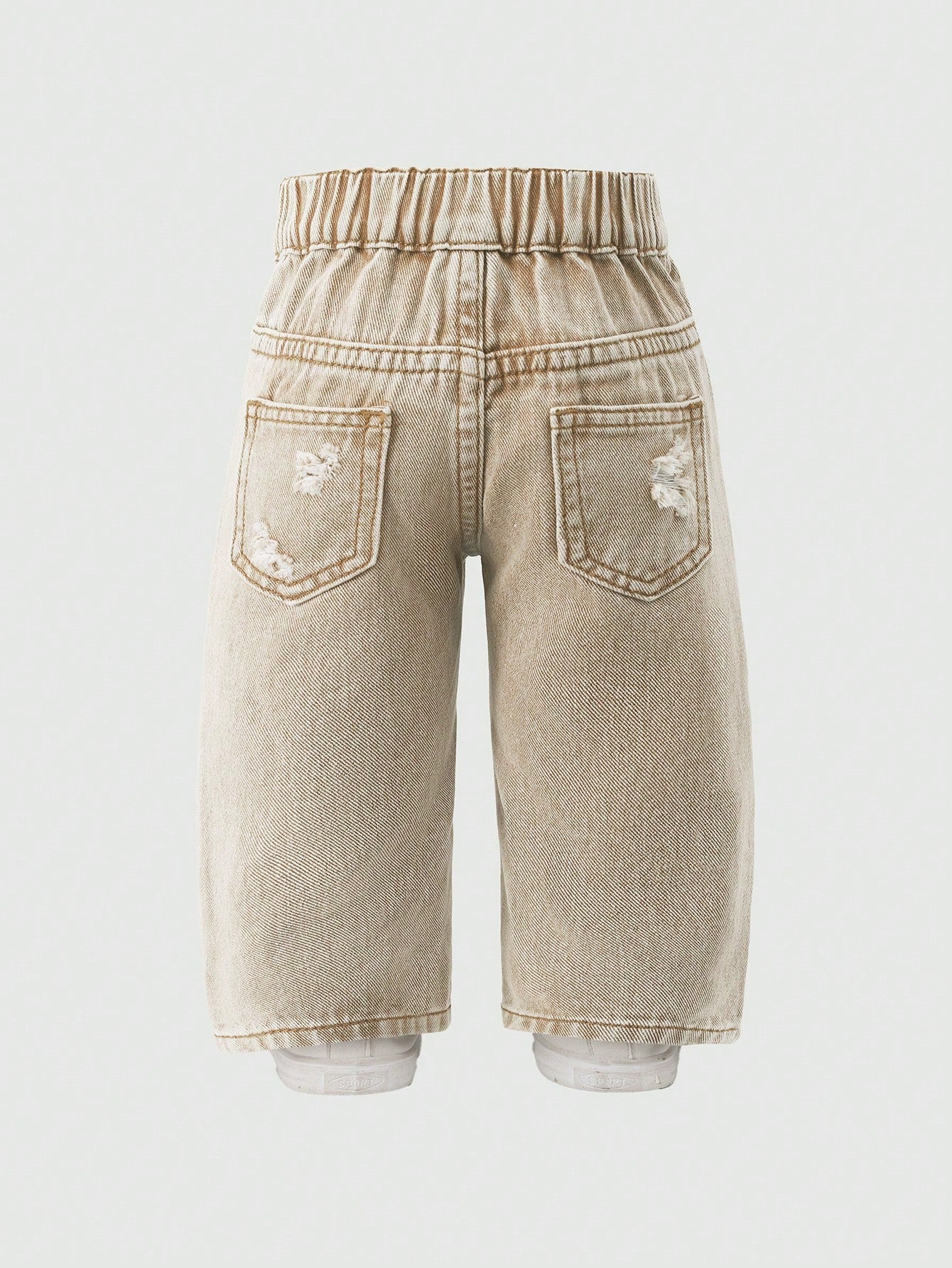 Baby Girls' Slant Waist Ripped Heart Jeans, Khaki, Summer, Soft Cotton Fabric, Back-To-School Career Day Tapered Pants, Light Wash Denim Graduation