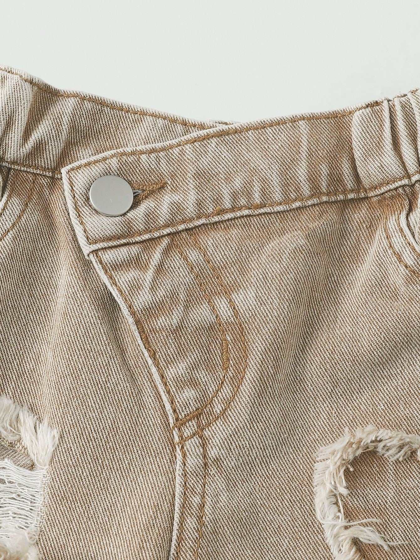 Baby Girls' Slant Waist Ripped Heart Jeans, Khaki, Summer, Soft Cotton Fabric, Back-To-School Career Day Tapered Pants, Light Wash Denim Graduation