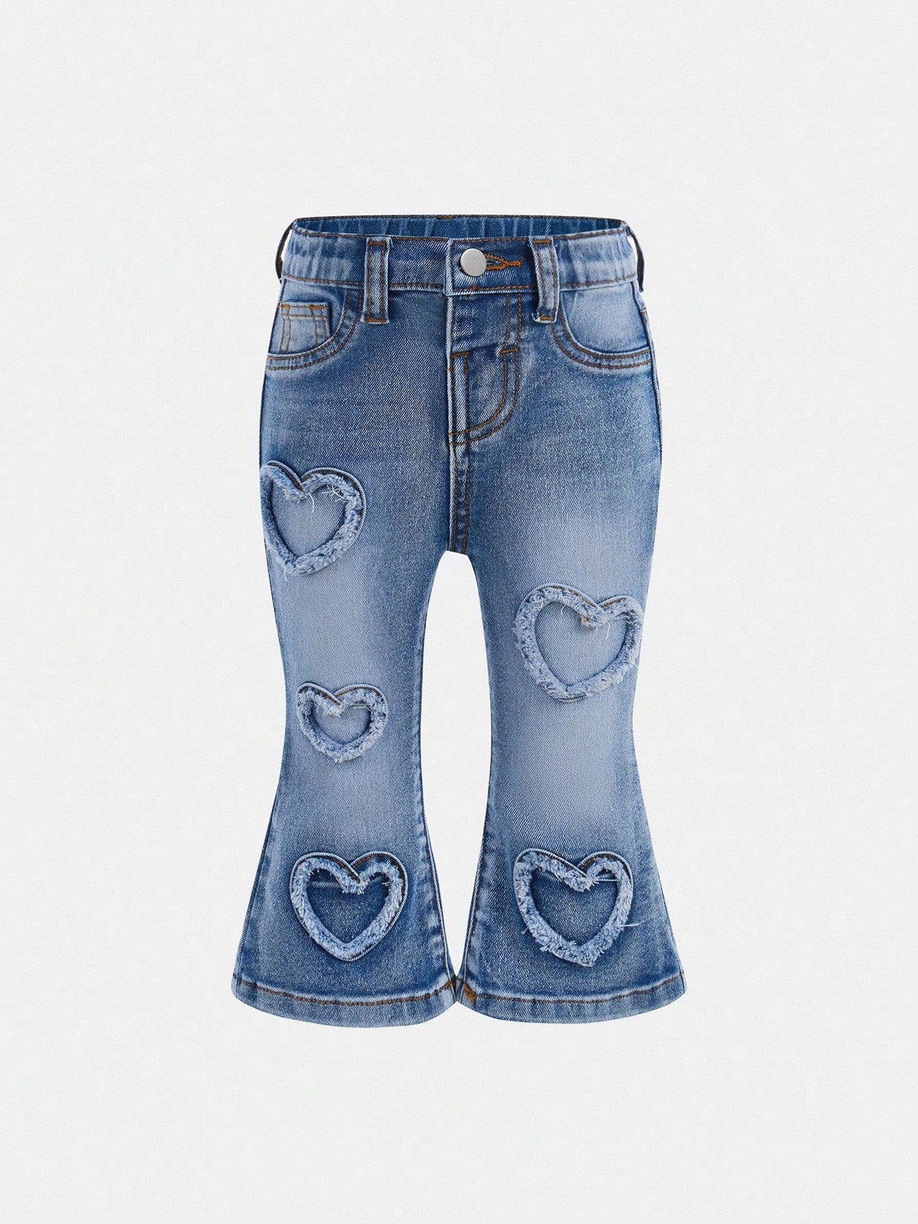 Baby Girls' Y2K Frayed Heart Denim Jeggings, Blue,Fall Clothes,Autumn Clothes,Heartwarming Patch,2000s Style Winter