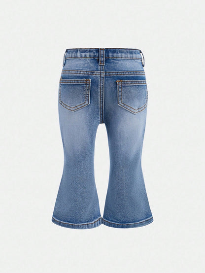 Baby Girls' Y2K Frayed Heart Denim Jeggings, Blue,Fall Clothes,Autumn Clothes,Heartwarming Patch,2000s Style Winter
