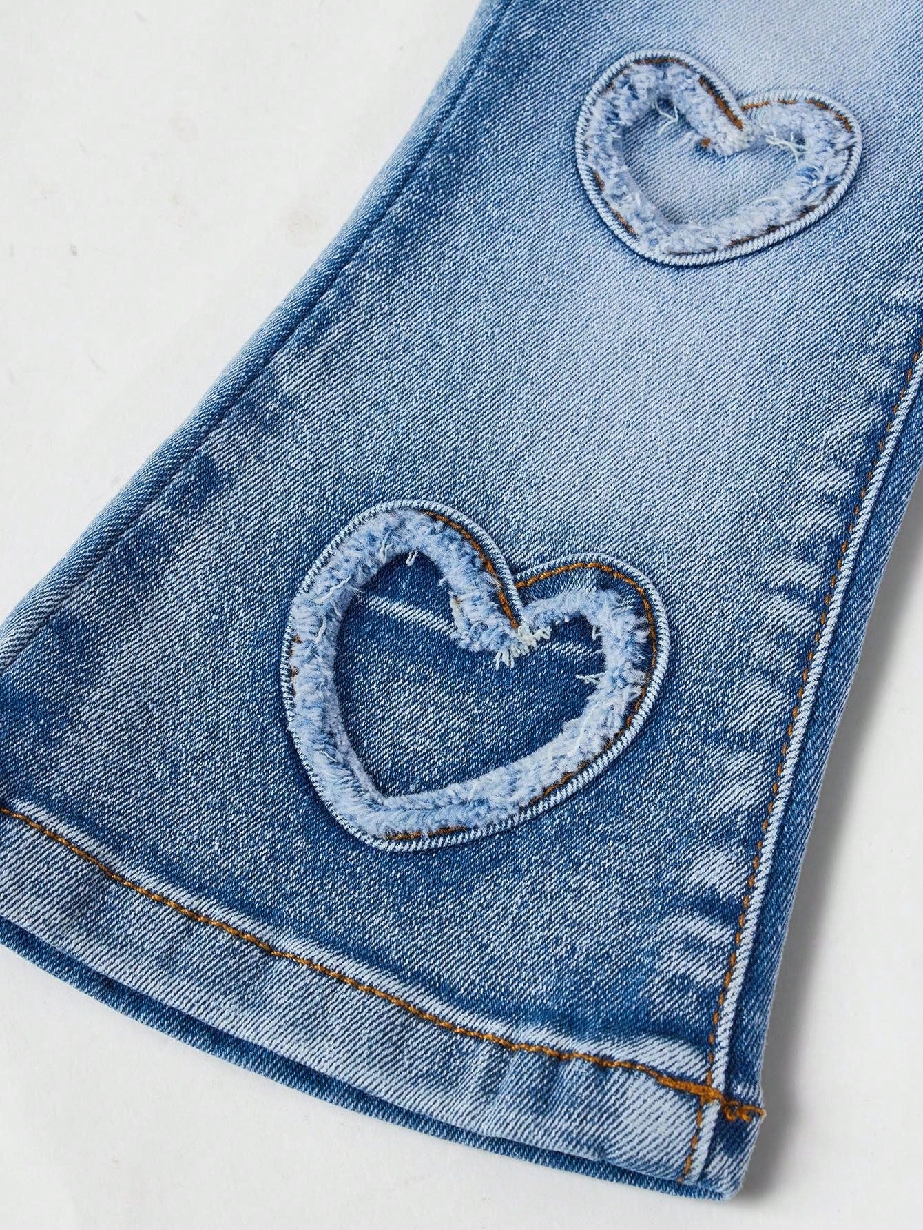Baby Girls' Y2K Frayed Heart Denim Jeggings, Blue,Fall Clothes,Autumn Clothes,Heartwarming Patch,2000s Style Winter