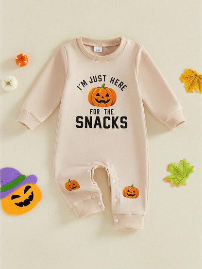 Baby Halloween Sweatshirt Romper Fall Pumpkin Print Long Sleeve Jumpsuit