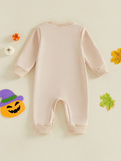 Baby Halloween Sweatshirt Romper Fall Pumpkin Print Long Sleeve Jumpsuit