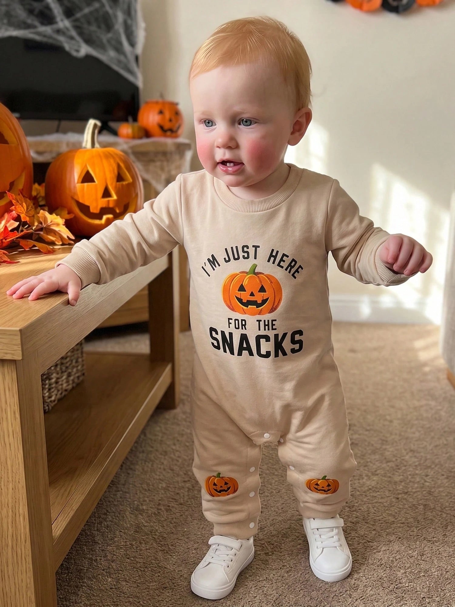 Baby Halloween Sweatshirt Romper Fall Pumpkin Print Long Sleeve Jumpsuit