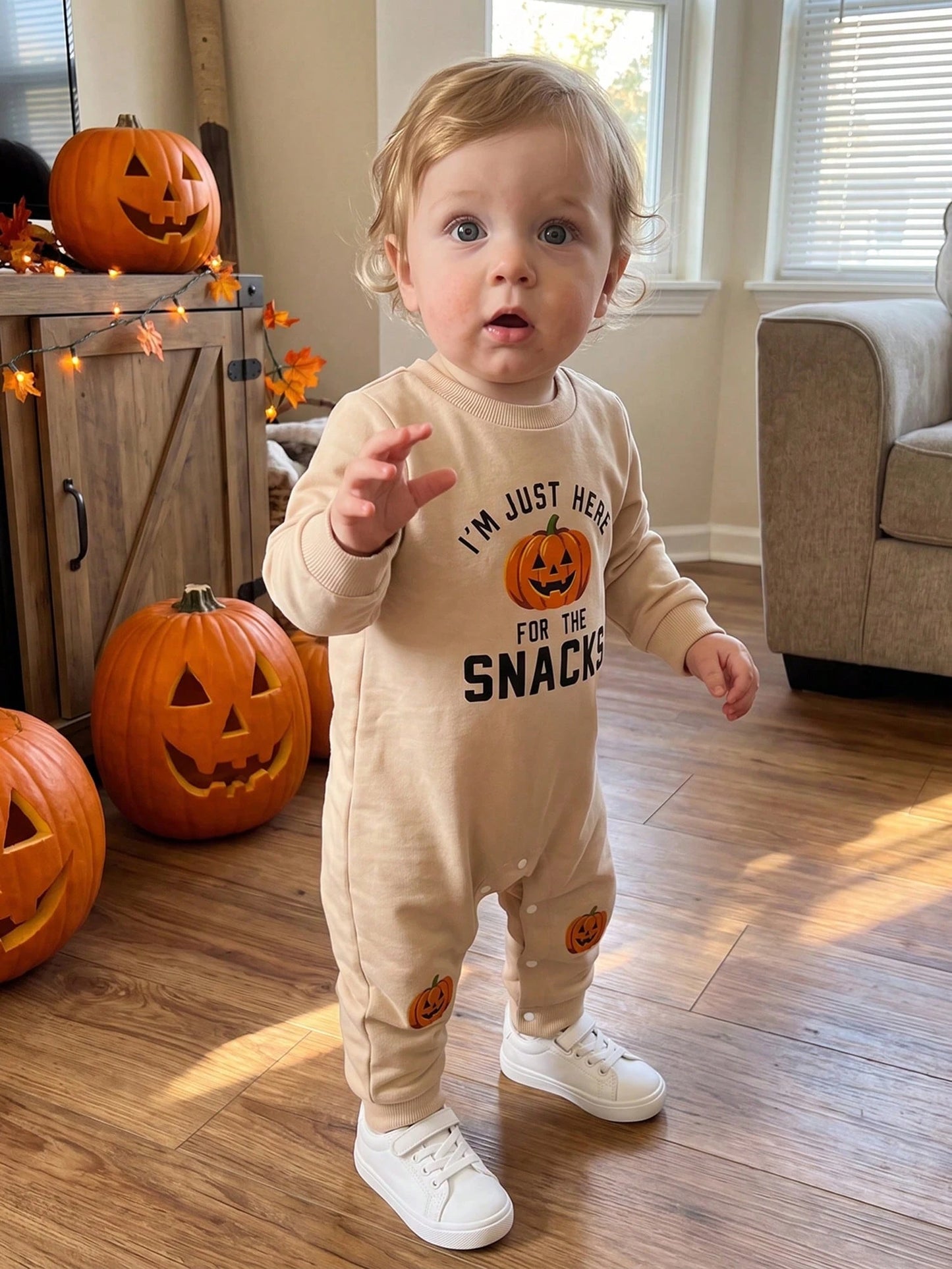 Baby Halloween Sweatshirt Romper Fall Pumpkin Print Long Sleeve Jumpsuit