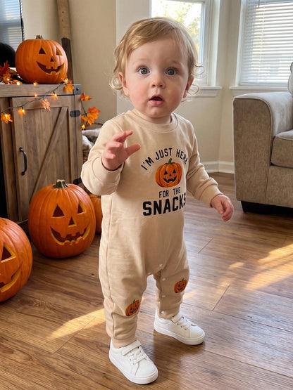Baby Halloween Sweatshirt Romper Fall Pumpkin Print Long Sleeve Jumpsuit