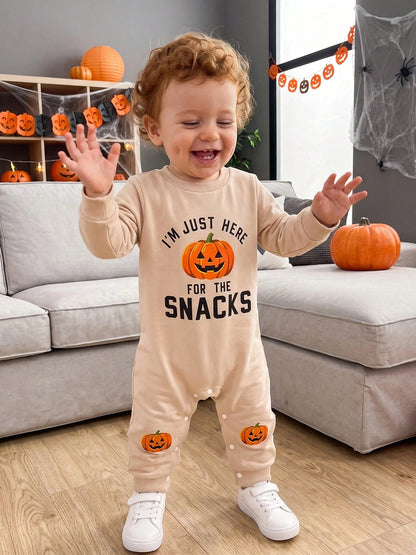 Baby Halloween Sweatshirt Romper Fall Pumpkin Print Long Sleeve Jumpsuit