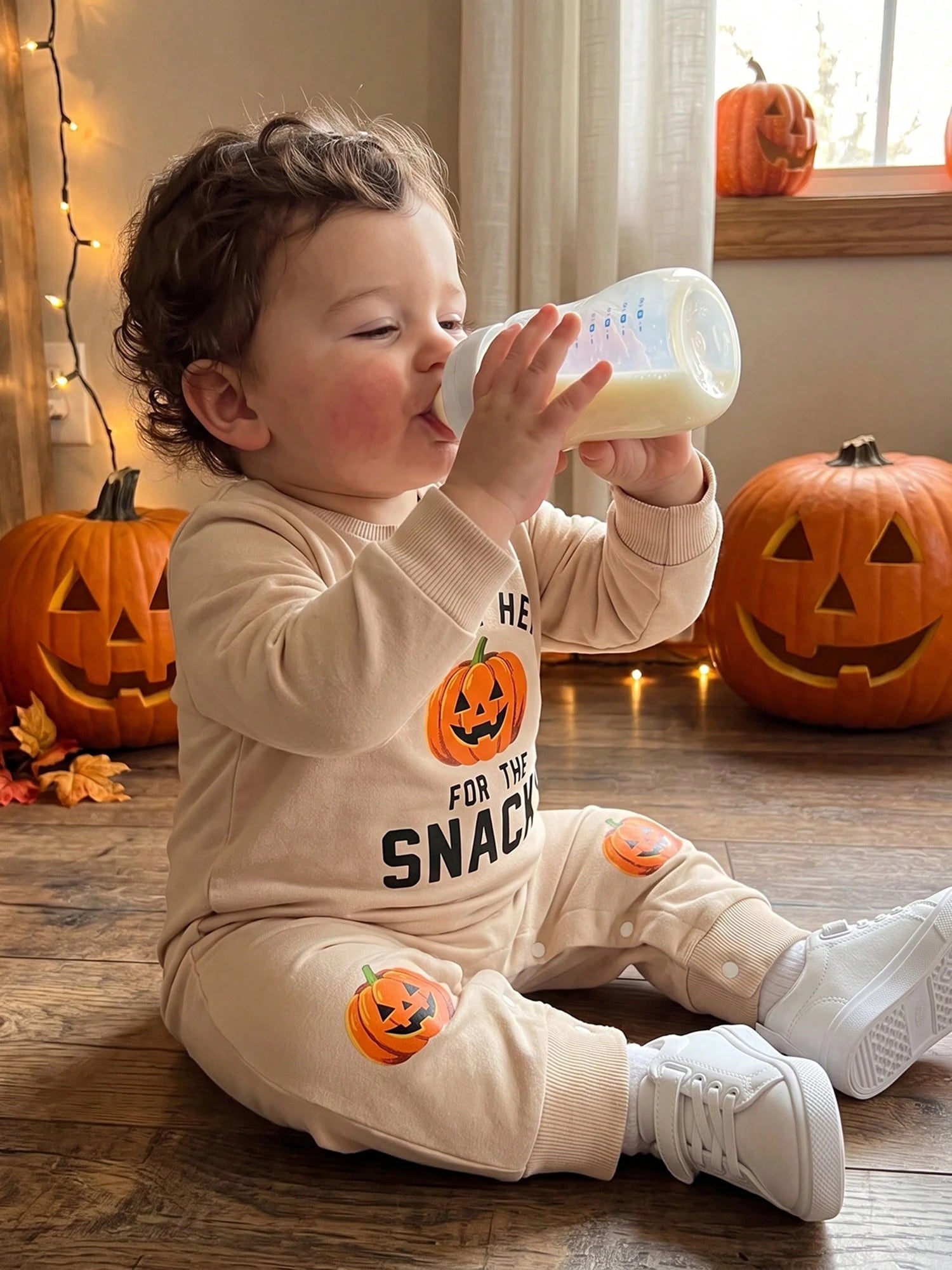 Baby Halloween Sweatshirt Romper Fall Pumpkin Print Long Sleeve Jumpsuit