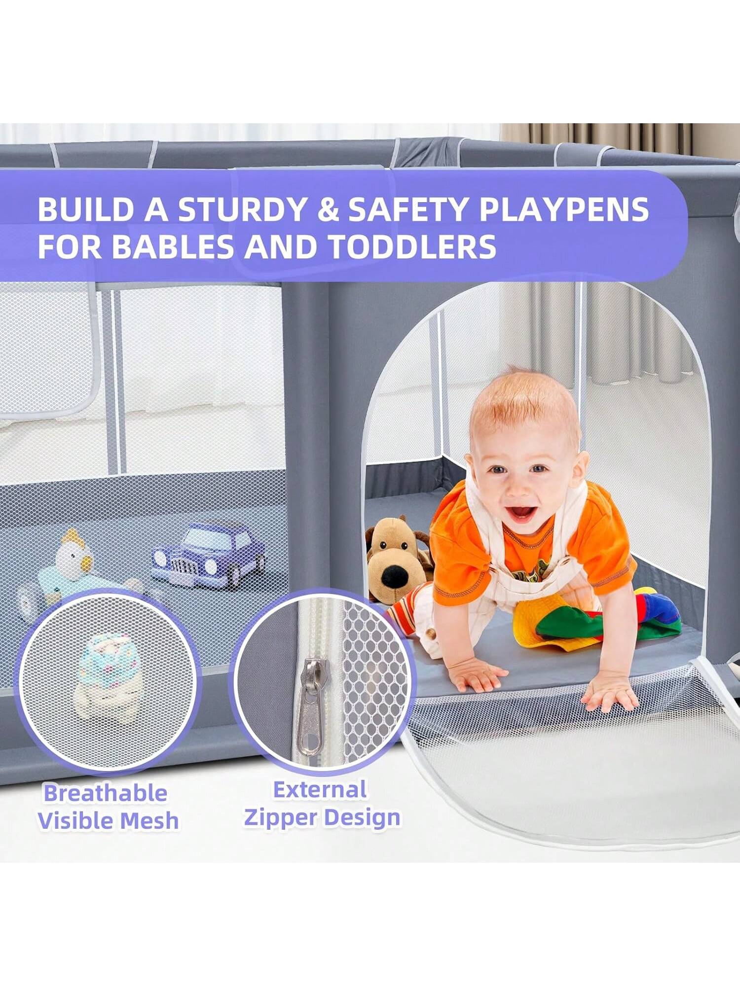 Baby Playpen,Portable Playground,Baby Gate Fence With Soft Breathable Mesh&Anti-Slip Base,Indoor And Outdoor,Baby Playen Activity Center,Newborn Gift