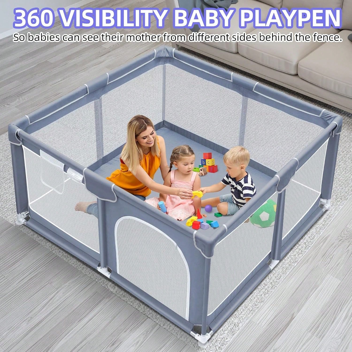 Baby Playpen,Portable Playground,Baby Gate Fence With Soft Breathable Mesh&Anti-Slip Base,Indoor And Outdoor,Baby Playen Activity Center,Newborn Gift