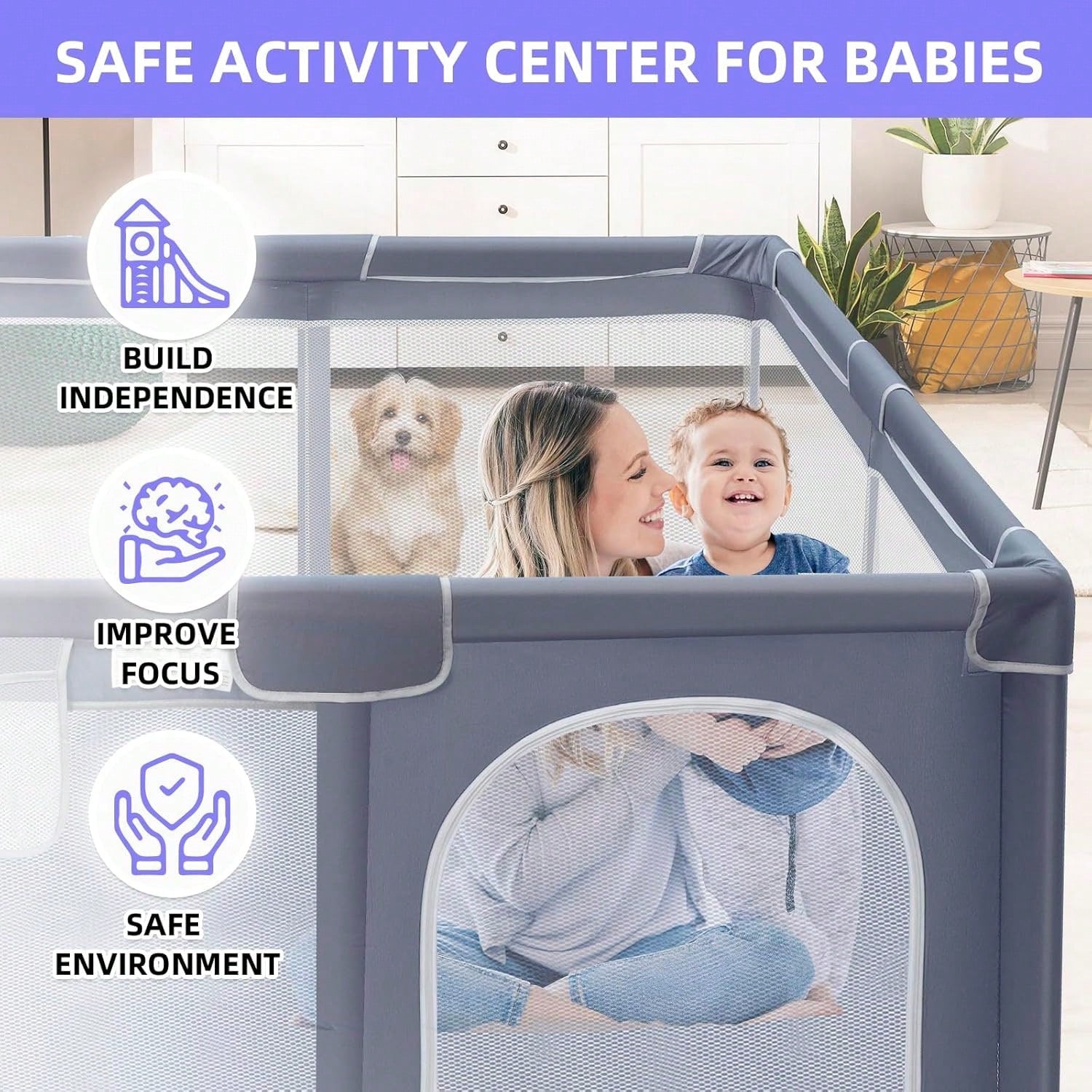 Baby Playpen,Portable Playground,Baby Gate Fence With Soft Breathable Mesh&Anti-Slip Base,Indoor And Outdoor,Baby Playen Activity Center,Newborn Gift